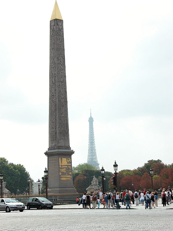 Paris 05 Luxor Obelisk At Place De La Concorde With Eiffel Tower in Background 